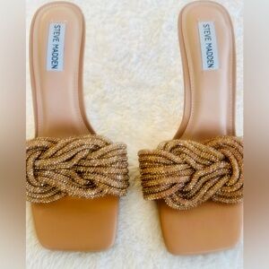 Steve Madden Size 9 Bronze Applaud Embellished Square Toe Stiletto Sandals NWT